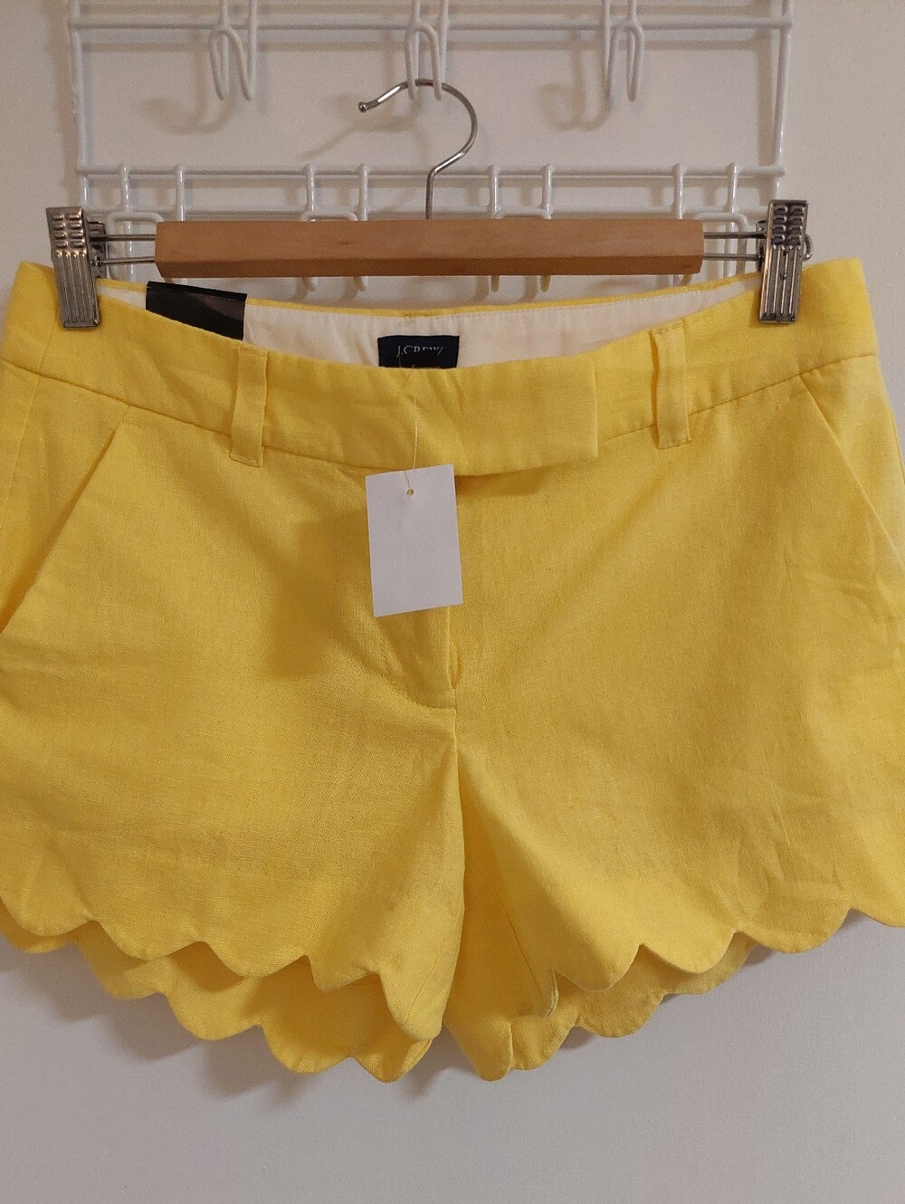 J. Crew Bright Yellow Scalloped-Hem High Waist Shorts
